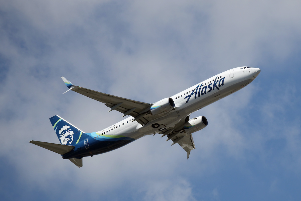 Alaska airlines plane in flight