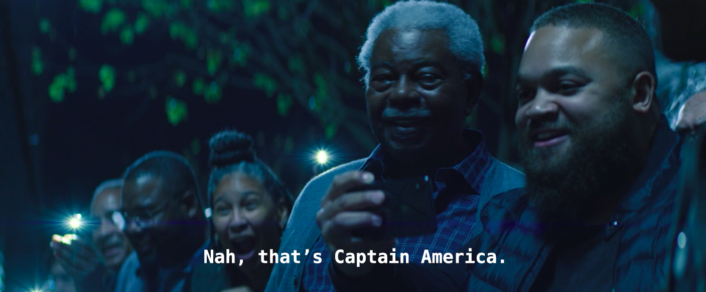 Man says, "Nah, that's Captain America" in Marvel and Disney+'s The Falcon and the Winter Soldier.