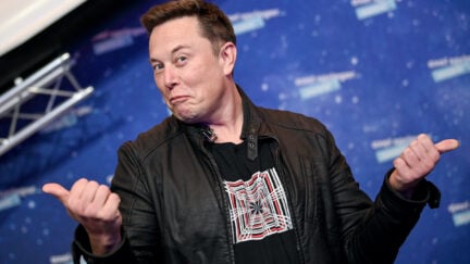 Elon Musk poses at a space event