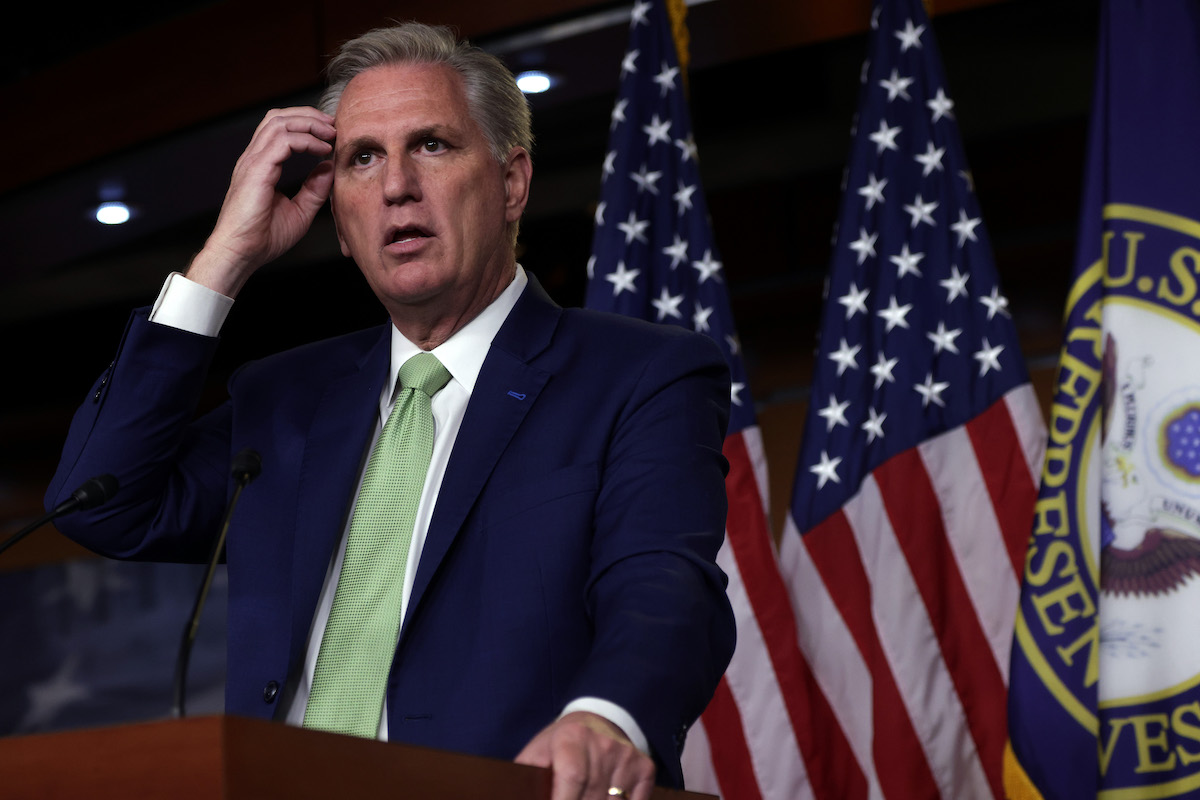 House Minority Leader Rep. Kevin McCarthy (R-CA) scratches his head during a weekly news conference at the U.S. Capitol