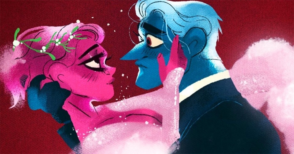 Lore Olympus Persephone and Hades embrace and gaze into each other's eyes.