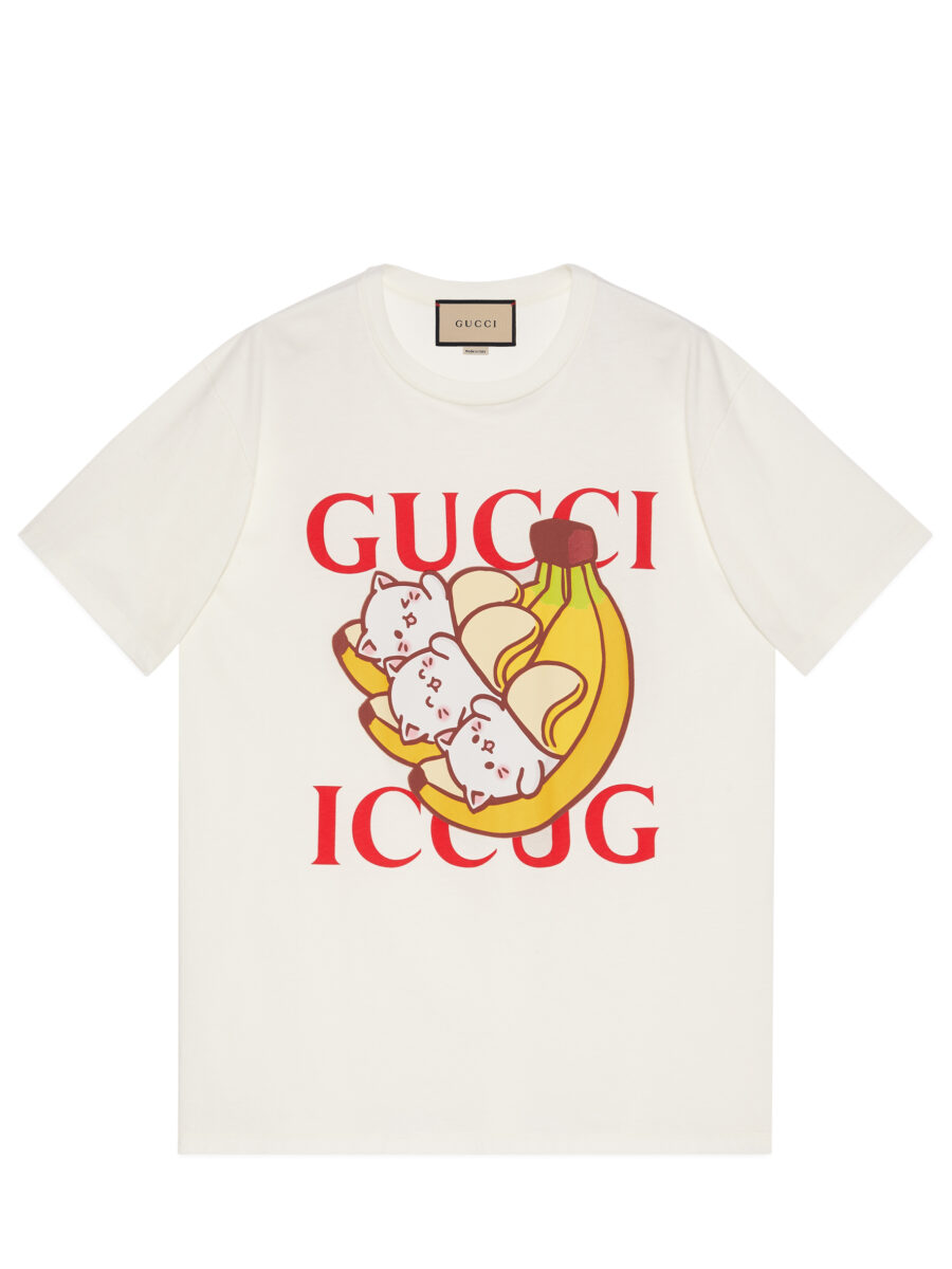 A white shirt with Gucci and Bananya