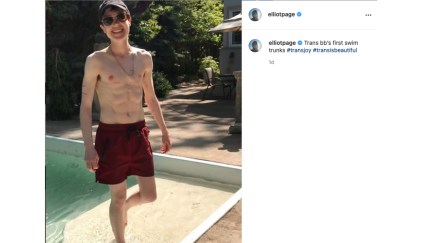 Elliot Page posts in his swim trunks