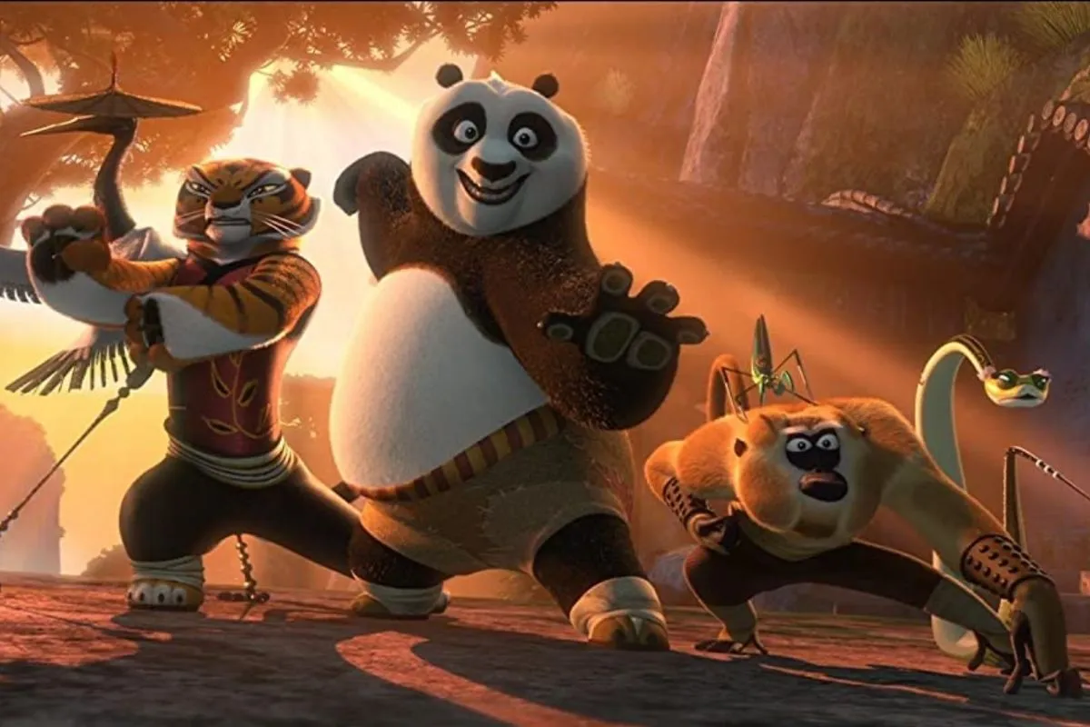 Characters pose in Kung Fu Panda 2