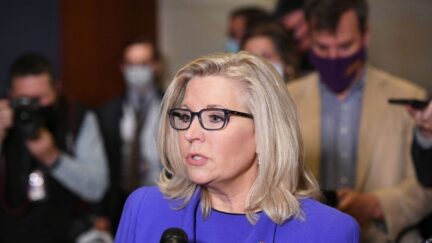US Representative Liz Cheney speaks to press at US Capitol.