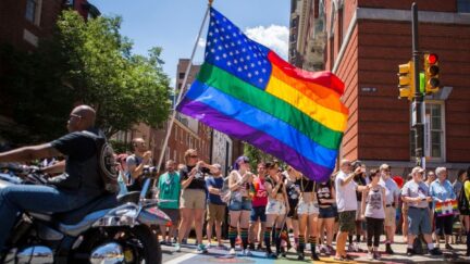 Participants of the 2016 Pride Parade through downtown Philadelphia, Pennsylvania.