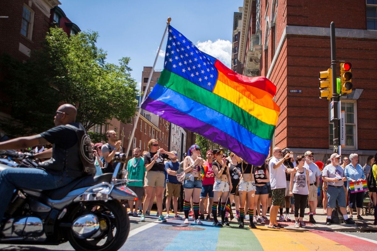 Participants of the 2016 Pride Parade through downtown Philadelphia, Pennsylvania.
