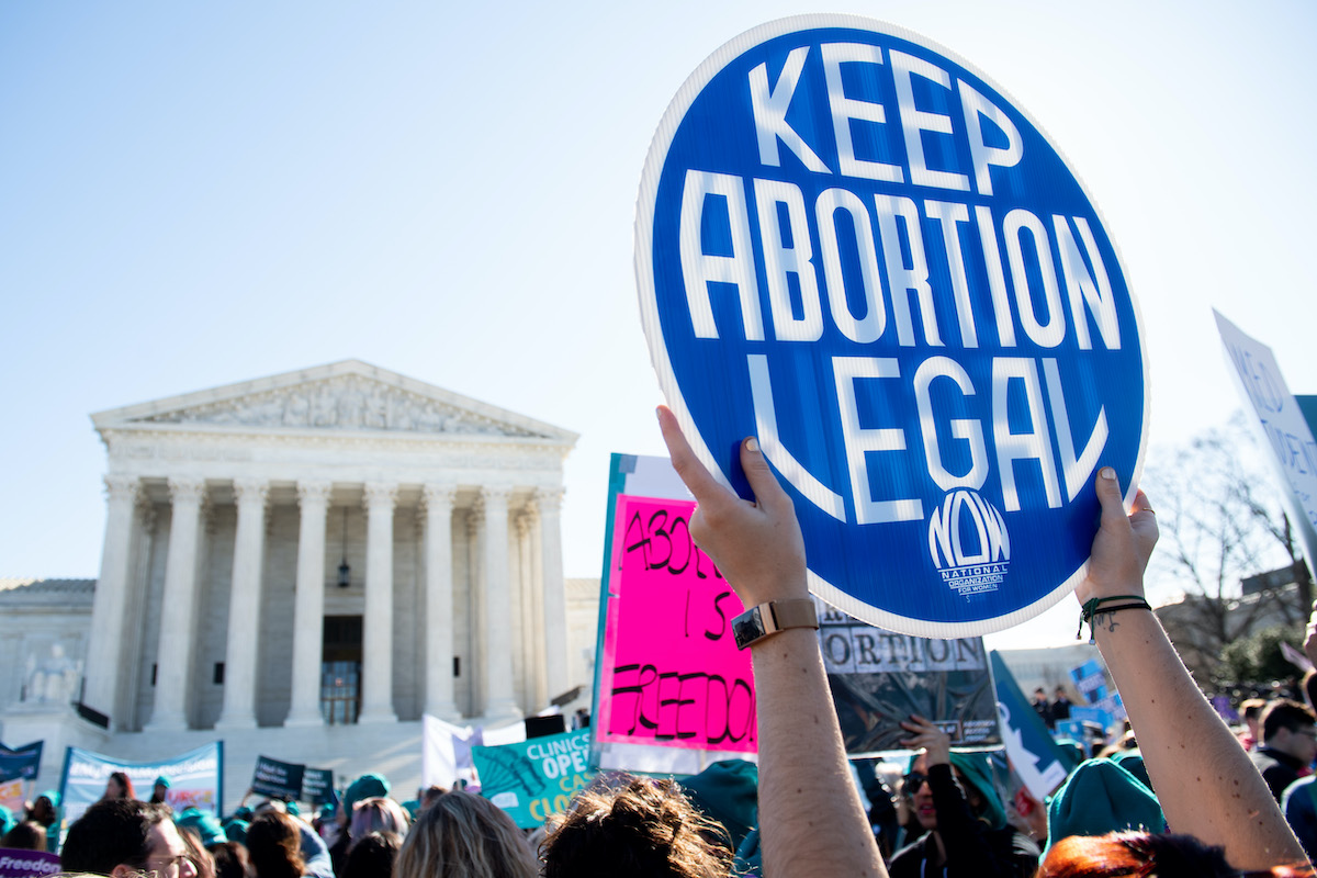 Pro-choice activists supporting legal access to abortion protest during a demonstration outside the US Supreme Court in Washington, DC