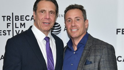 Andrew Cuomo and Chris Cuomo stand together on the red carpet for the Tribeca Film Festival