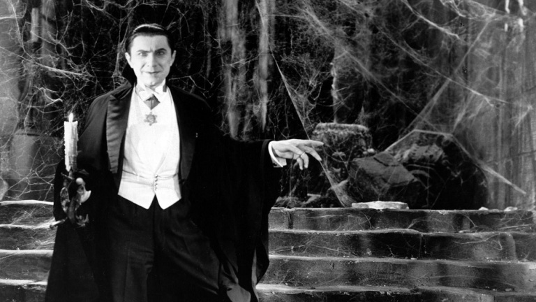 Actor Bela Lugosi as Dracula in his castle