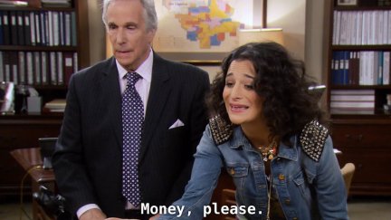 Parks & Recreation's Mona Lisa holds out her hand and says 