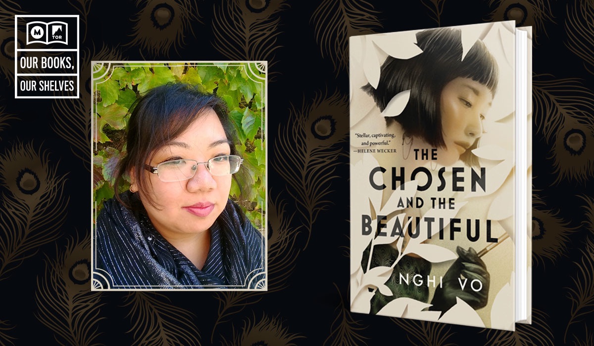 A picture of author Nghi Vo and the book 'The Chosen and the Beautiful'