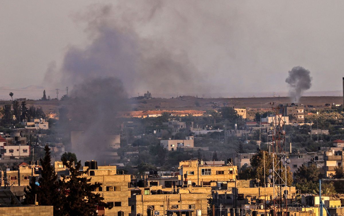 Smoke rises after Israeli air strikes on Rafah, in the southern Gaza Strip, on May 17, 2021