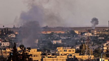 Smoke rises after Israeli air strikes on Rafah, in the southern Gaza Strip, on May 17, 2021