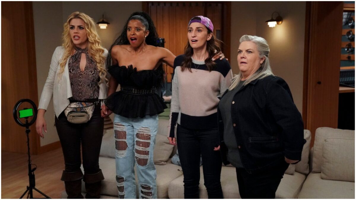 Photo of Busy Philipps, Renée Elise Goldsberry, Sara Bareilles, and Paula Pell