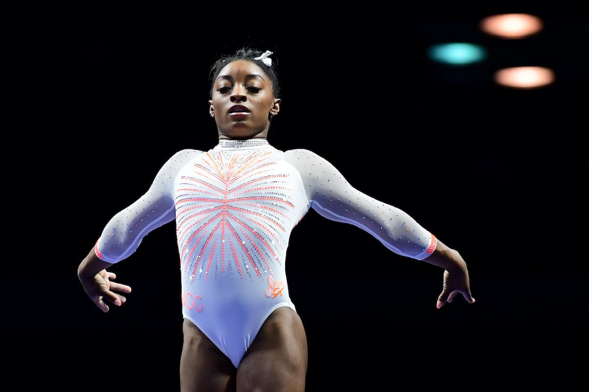 Simone Biles competes on the beam during the 2021 GK U.S. Classic gymnastics competition