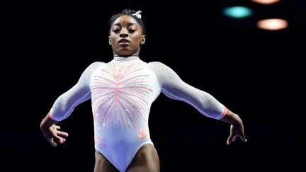 Simone Biles competes on the beam during the 2021 GK U.S. Classic gymnastics competition