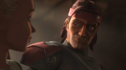 Hunter smiling at Omega on Disney+'s Star Wars: The Bad Batch.
