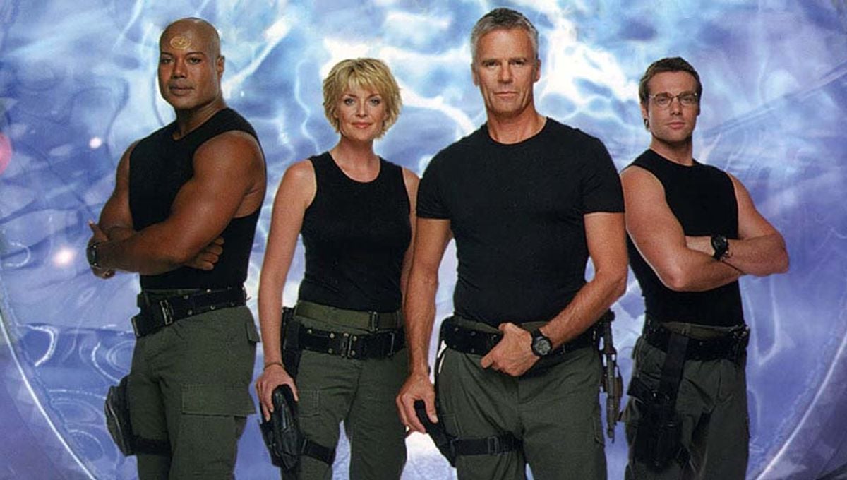 Richard Dean Anderson as Jack O'Neill, Amanda Tapping as Samantha Carter, Christopher Judge as Teal'c, and Michael Shanks as Daniel Jackson