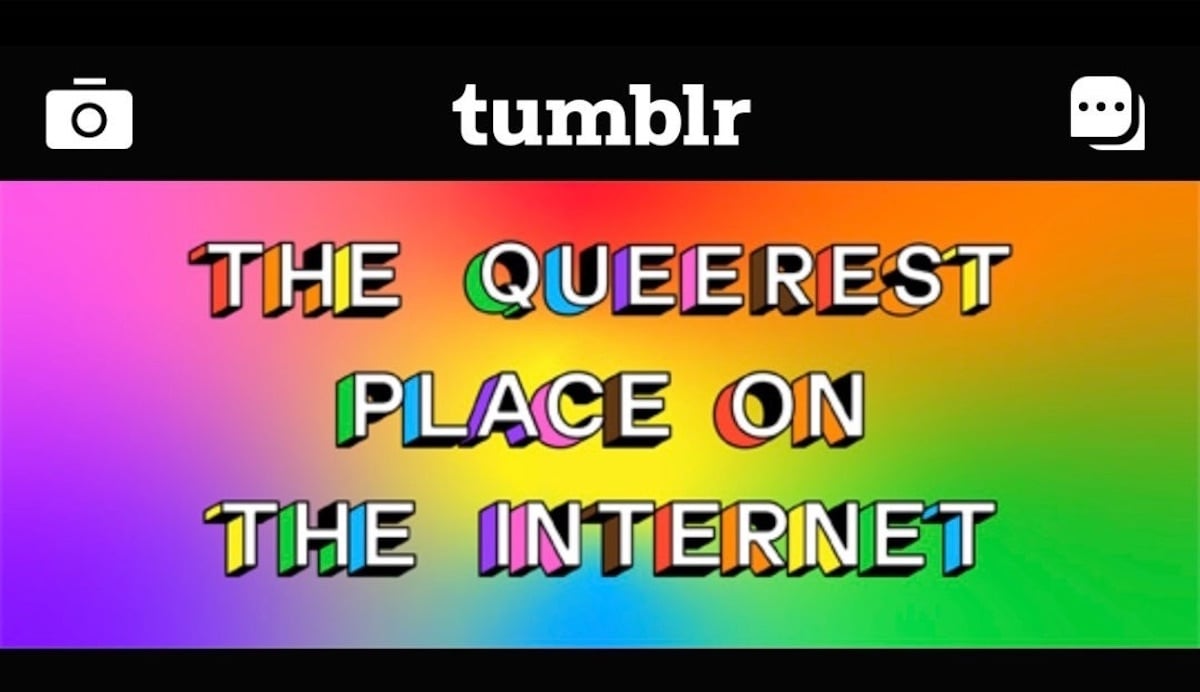 Tumblr rainbow banner says it is the queerest place on the internet