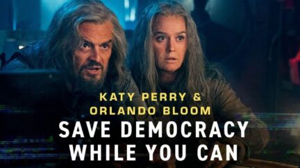 Katy Perry and Orlando Bloom in Save Democracy While You Can commerical.