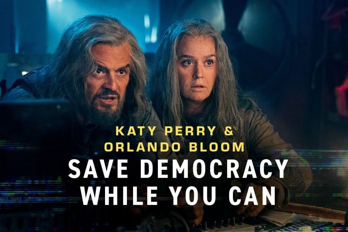 Katy Perry and Orlando Bloom in Save Democracy While You Can commerical.