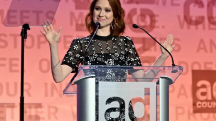 NEW YORK, NEW YORK - DECEMBER 05: Ellie Kemper speaks onstage during the 2019 Ad Council Dinner on December 05, 2019 in New York City. (Photo by Dia Dipasupil/Getty Images)