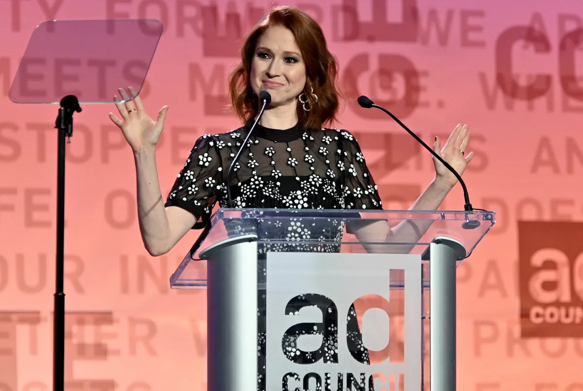 NEW YORK, NEW YORK - DECEMBER 05: Ellie Kemper speaks onstage during the 2019 Ad Council Dinner on December 05, 2019 in New York City. (Photo by Dia Dipasupil/Getty Images)