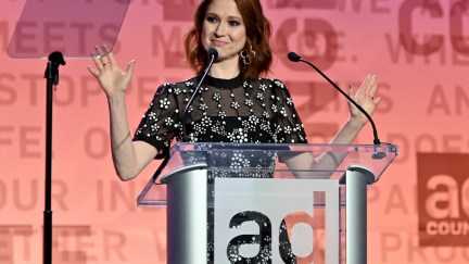 NEW YORK, NEW YORK - DECEMBER 05: Ellie Kemper speaks onstage during the 2019 Ad Council Dinner on December 05, 2019 in New York City. (Photo by Dia Dipasupil/Getty Images)