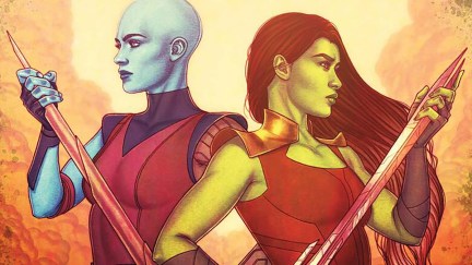 GAMORA AND NEBULA: sisters in arms cover featuring the titular sisters.