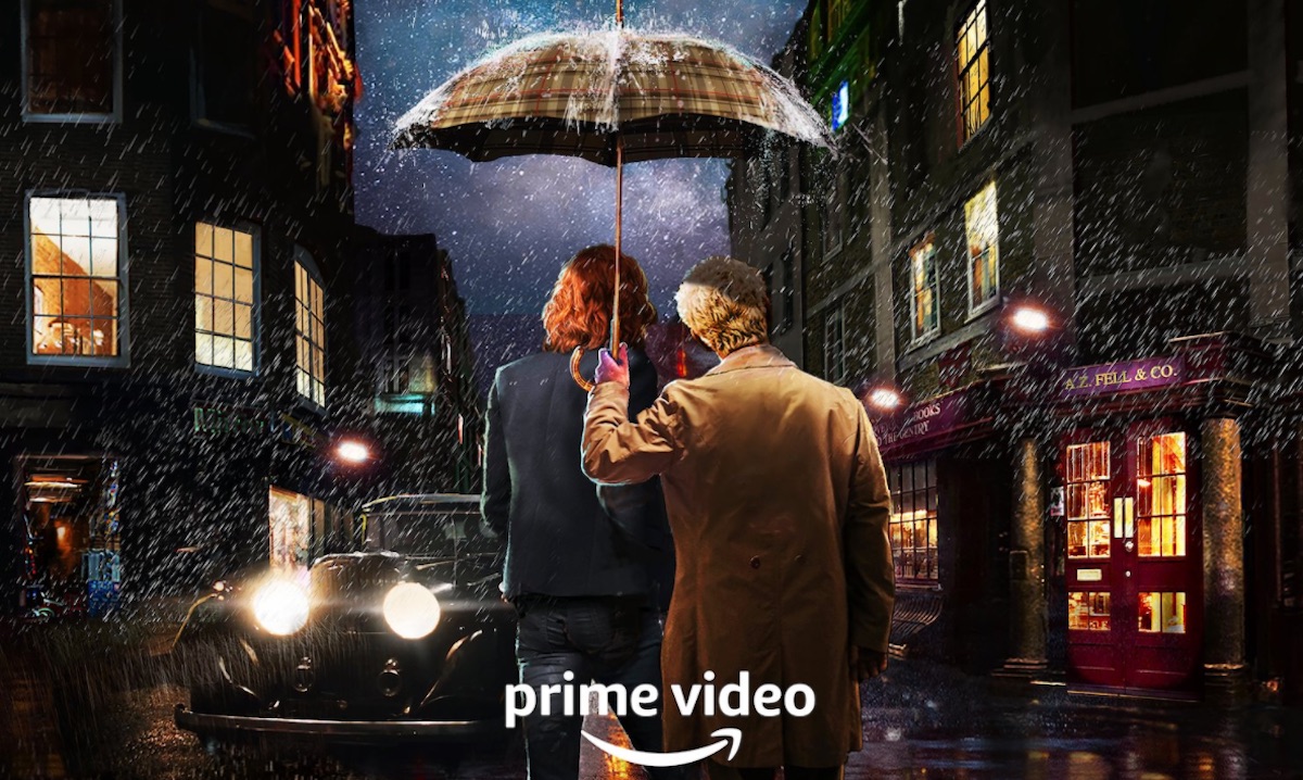 David Tennant as Crowley and Michael Sheen as Aziraphale in the poster for Good Omens 2 anouncement