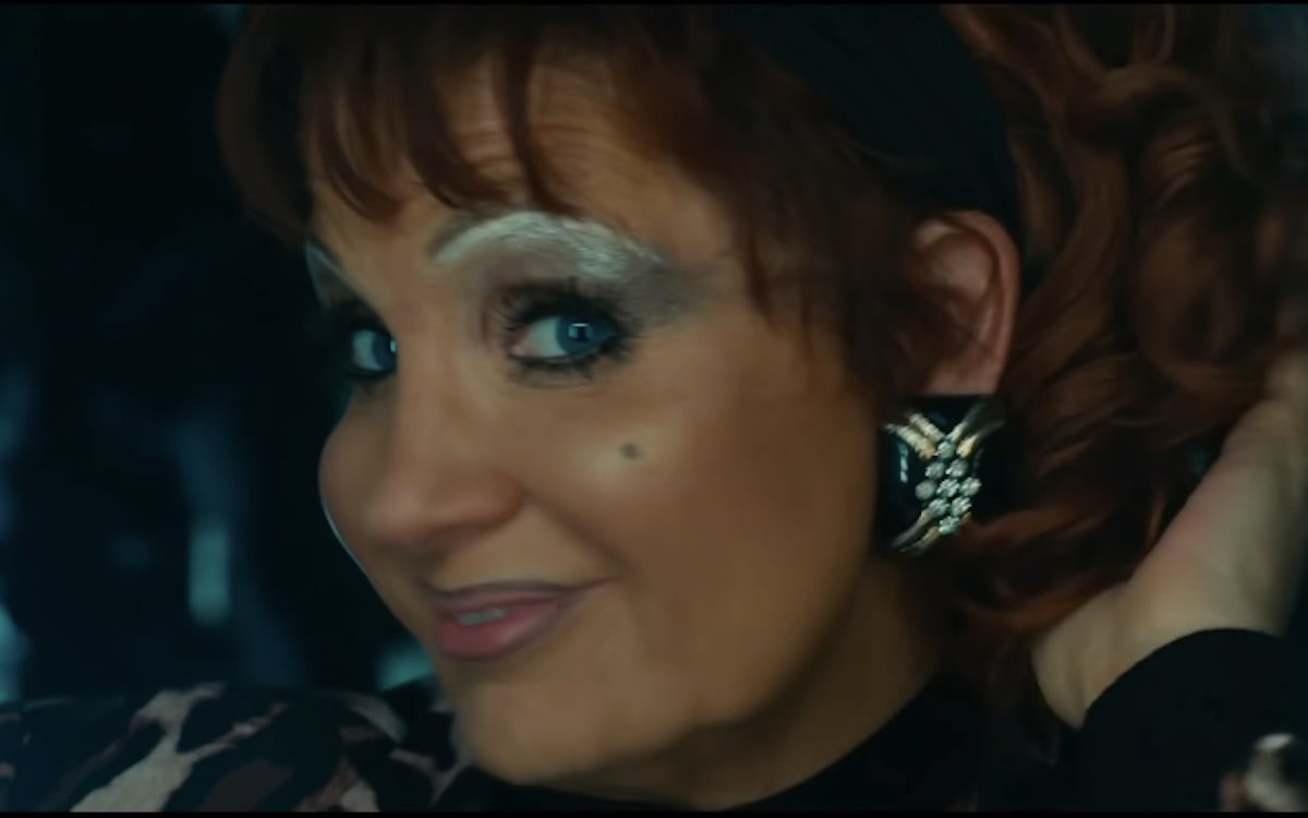 A closeup of Jessica Chastain as Tammy Faye Bakker in "Eyes of Tammy Faye"