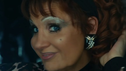 A closeup of Jessica Chastain as Tammy Faye Bakker in 