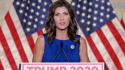 In a screenshot from the RNC’s livestream of the 2020 Republican National Convention, South Dakota Gov. Kristi Noem addresses the virtual convention