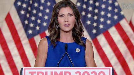 In a screenshot from the RNC’s livestream of the 2020 Republican National Convention, South Dakota Gov. Kristi Noem addresses the virtual convention