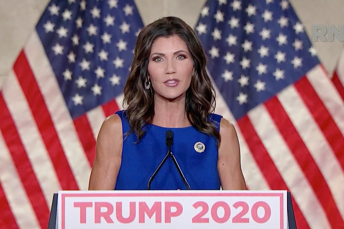 In a screenshot from the RNC’s livestream of the 2020 Republican National Convention, South Dakota Gov. Kristi Noem addresses the virtual convention