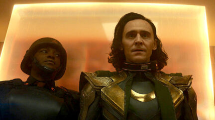 Wunmi Mosaku as Hunter B-15 has captured Tom Hiddleston as Loki in the Loki TV show