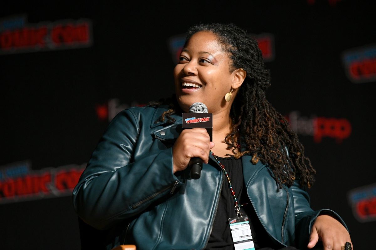 NEW YORK, NEW YORK - OCTOBER 04: N. K. Jemisin speaks onstage during the DC Nation panel during New York Comic Con 2019 - Day 2 at Jacobs Javits Center on October 04, 2019 in New York City. (Photo by Bryan Bedder/Getty Images for ReedPOP)