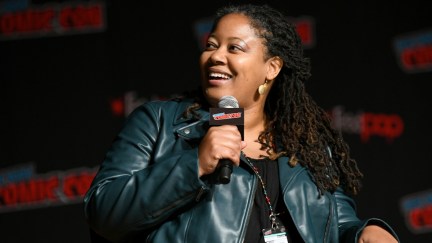 NEW YORK, NEW YORK - OCTOBER 04: N. K. Jemisin speaks onstage during the DC Nation panel during New York Comic Con 2019 - Day 2 at Jacobs Javits Center on October 04, 2019 in New York City. (Photo by Bryan Bedder/Getty Images for ReedPOP)