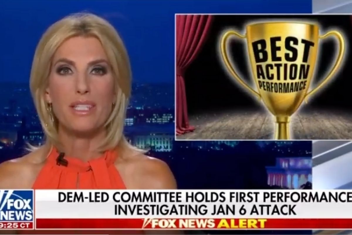 Fox News’ Laura Ingraham mocking Januaru 6 insurrection testimony on The Ingraham Angle.