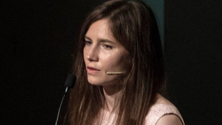 MODENA, ITALY - JUNE 15: American journalist Amanda Knox attends a panel session entitled Trial by Media during the first edition of the Criminal Justice Festival, an event organised by The Italy Innocence Project and the local association of barristers, on June 15, 2019 in Modena, Italy. The Italy Innocence Project focuses on the issues relating to wrongful convictions and miscarriages of justice in Italy. Guest speaker Amanda Knox makes her first visit back to Italy since she was wrongly convicted of murdering British student Meredith Kercher. Knox spent four years in prison following her conviction for the murder of her flatmate in 2007 and was definitively acquitted by the Italian Supreme Court of Cassation. (Photo by Emanuele Cremaschi/Getty Images)