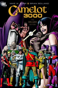 "Camelot 3000" cover with various characters from the mythology including Merlin, Morgan Le Fay and Lancelot.