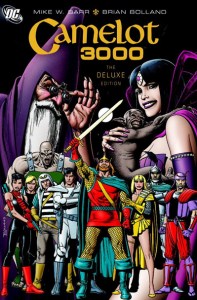 "Camelot 3000" cover with various characters from the mythology including Merlin, Morgan Le Fay and Lancelot.