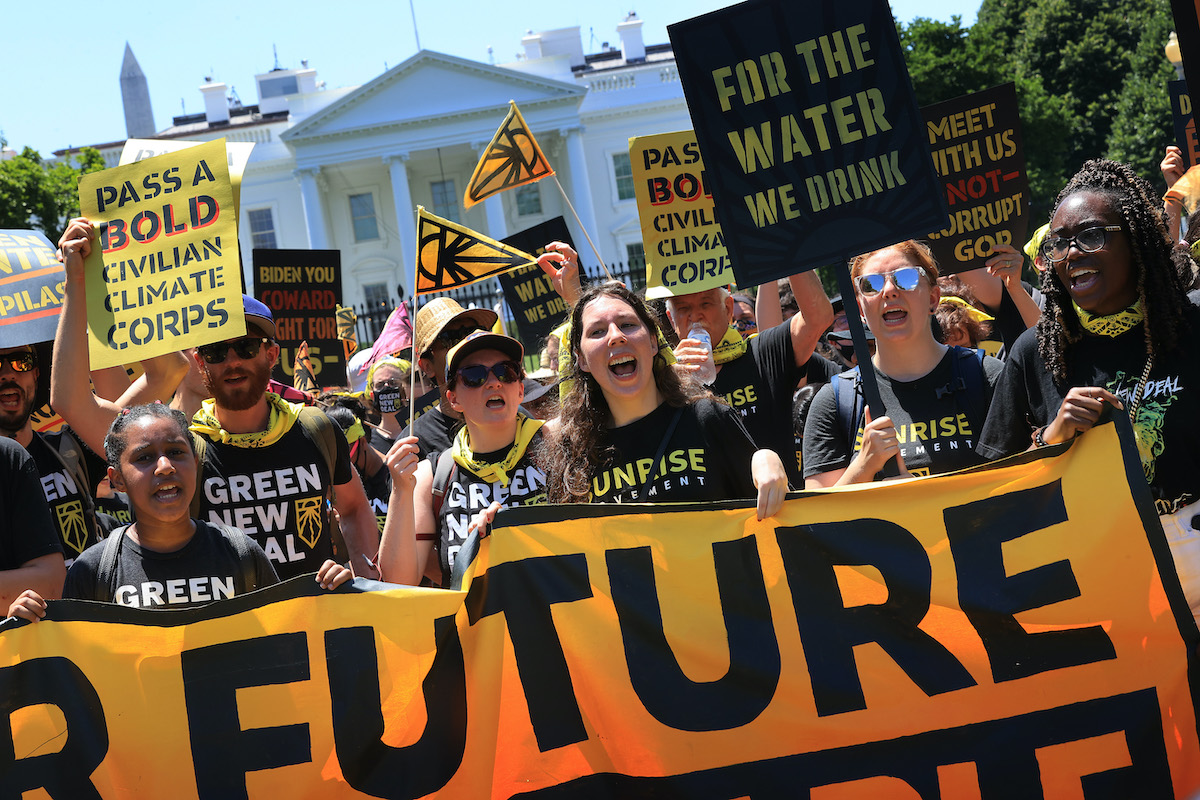 Hundreds of young climate activists rally in Lafayette Square on the north side of the White House