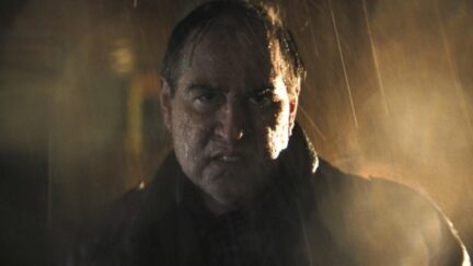 Colin farrel in his weird fat suit playing the penguin