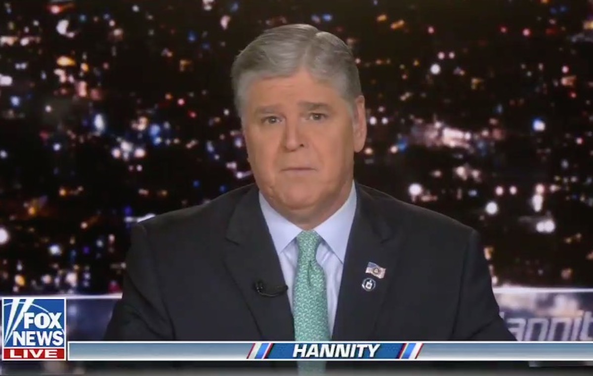 Sean Hannity speaks during his Fox News show.