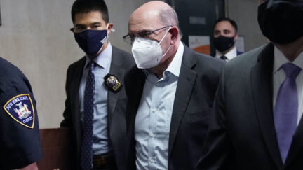 Allen Weisselberg (C) former US President Donald Trumps company chief financial officer arrives to attend the hearing for the criminal case at the criminal court in lower Manhattan in New York