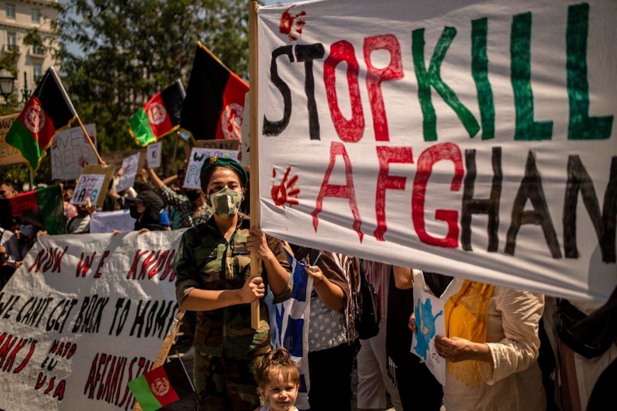 A protest against the Taliban takeover of Afghanistan in Athens, Greence