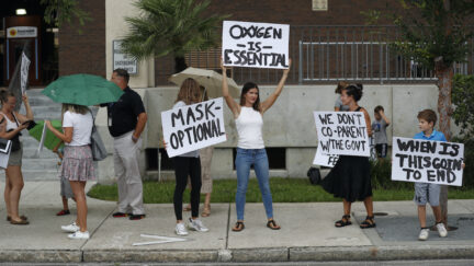 Families protest any potential mask mandates before the Hillsborough County Schools Board meeting
