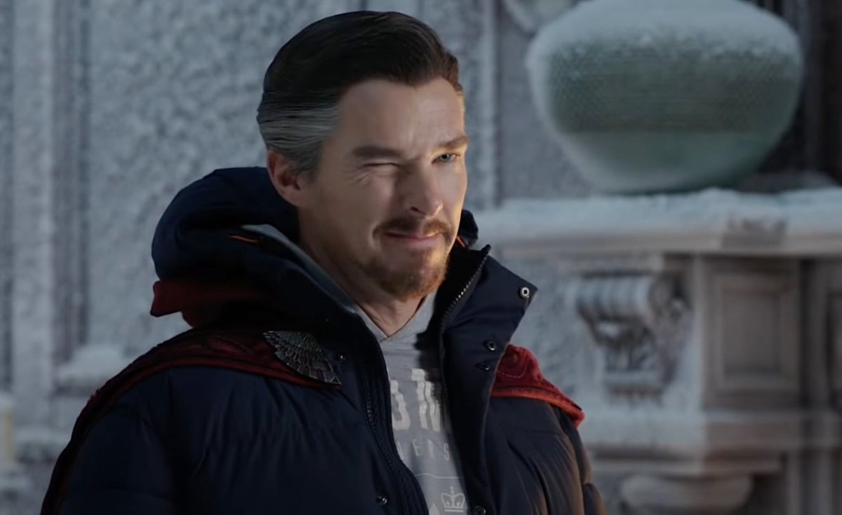 Benedict Cumberbatch as Doctor Strange wearing winter gear and a cloak in the Spider-Man No Way Home trailer